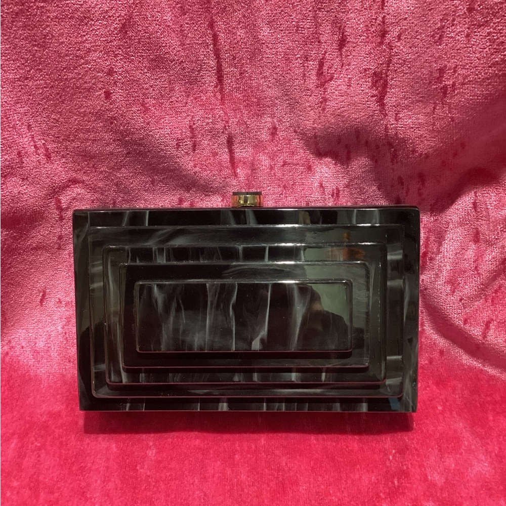 Jocelyn Pearlized Acrylic Box Elegant Black Clutch Bag